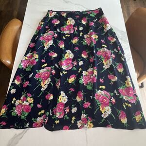 Lauren Ralph Lauren Womens Maxi Skirt 16 100% Silk Blue Floral Cottagecore EUC
